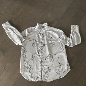 Ann Taylor White and Black Leopard Print Blouse